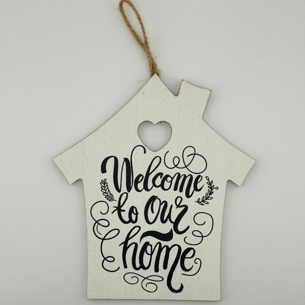 Welcome Home Sign Wooden House Hanging Wall Decor