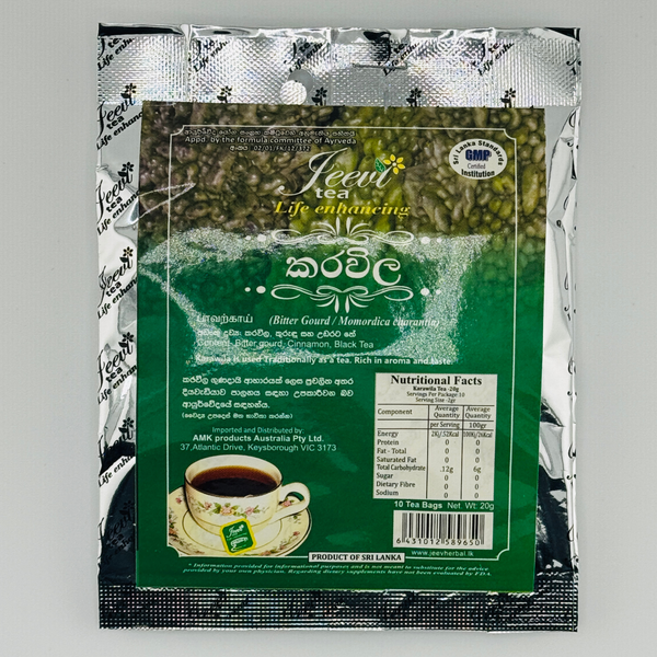 Jeevi Karawila Herbal Tea 20g (10 Tea Bags) | Sri Lankan Bitter Gourd Tea