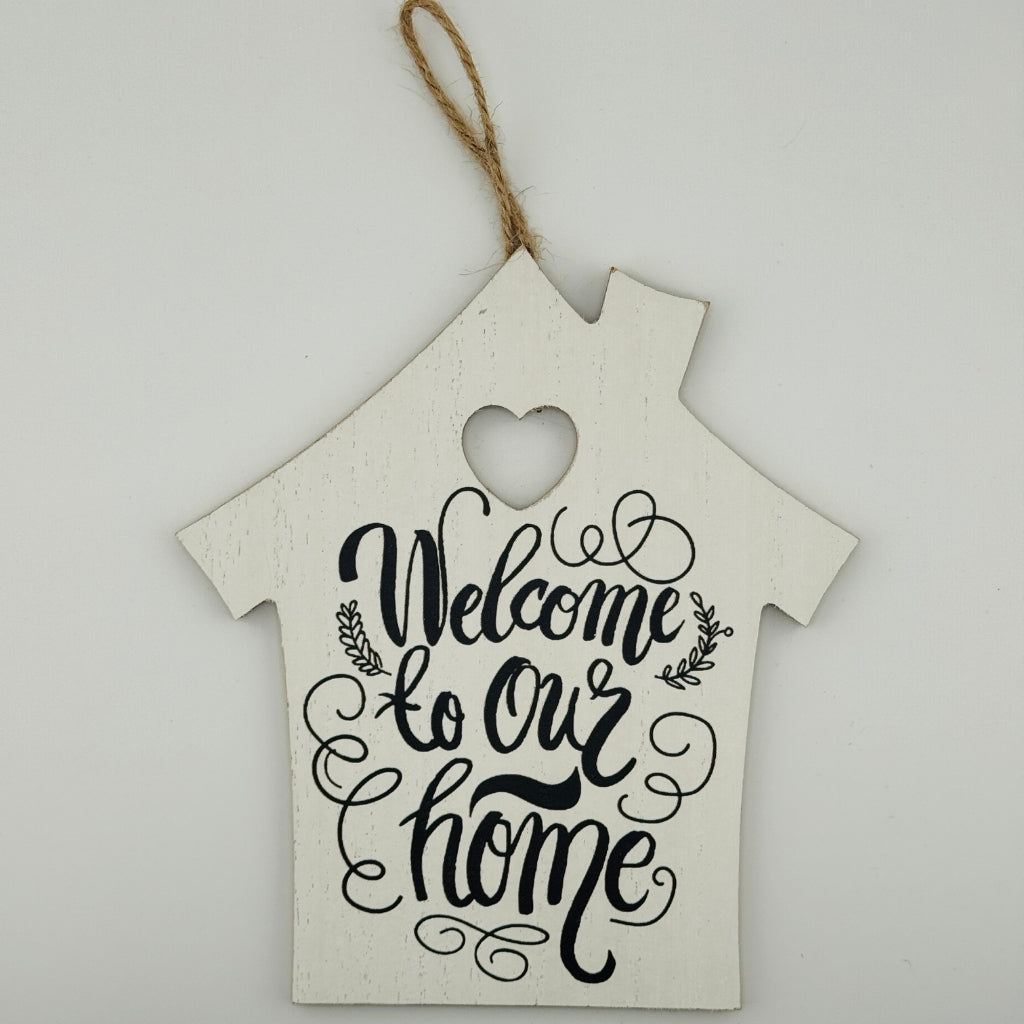 Welcome Home Sign Wooden House Hanging Wall Decor