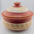 Large handcrafted buffet clay pot with lid featuring traditional Sri Lankan design