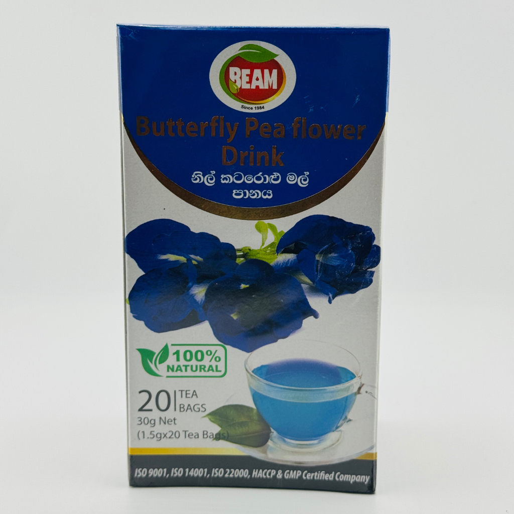 DEAN Butterfly Pea Flower Drink herbal tea box back view with brewing instructions
