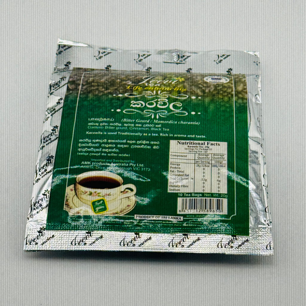 Jeevi Karawila Herbal Tea 20g (10 Tea Bags) | Sri Lankan Bitter Gourd Tea