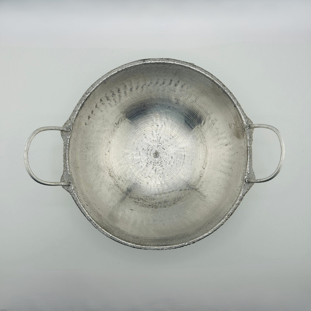 Silver Aluminium Cooking Pan with Side Handles and Lid