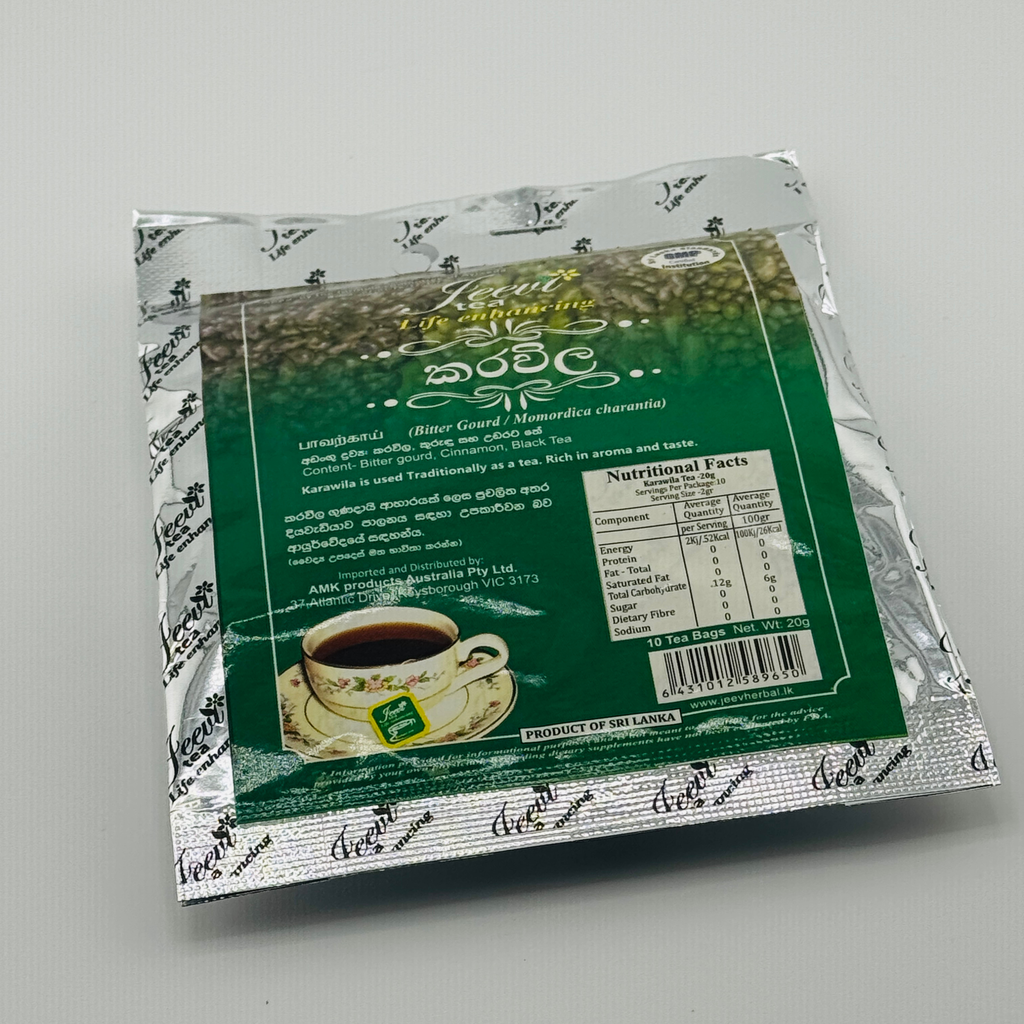 Jeevi Karawila Herbal Tea 20g (10 Tea Bags) | Sri Lankan Bitter Gourd Tea