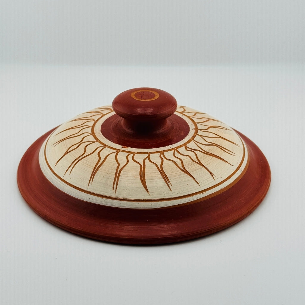 Decorative clay pot lid with traditional Sri Lankan engraved pattern