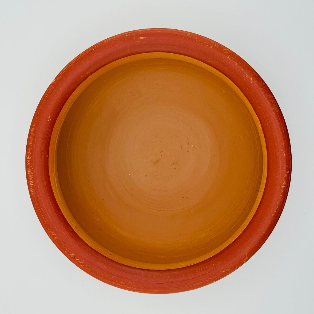 Interior view of handcrafted clay buffet pot natural clay finish